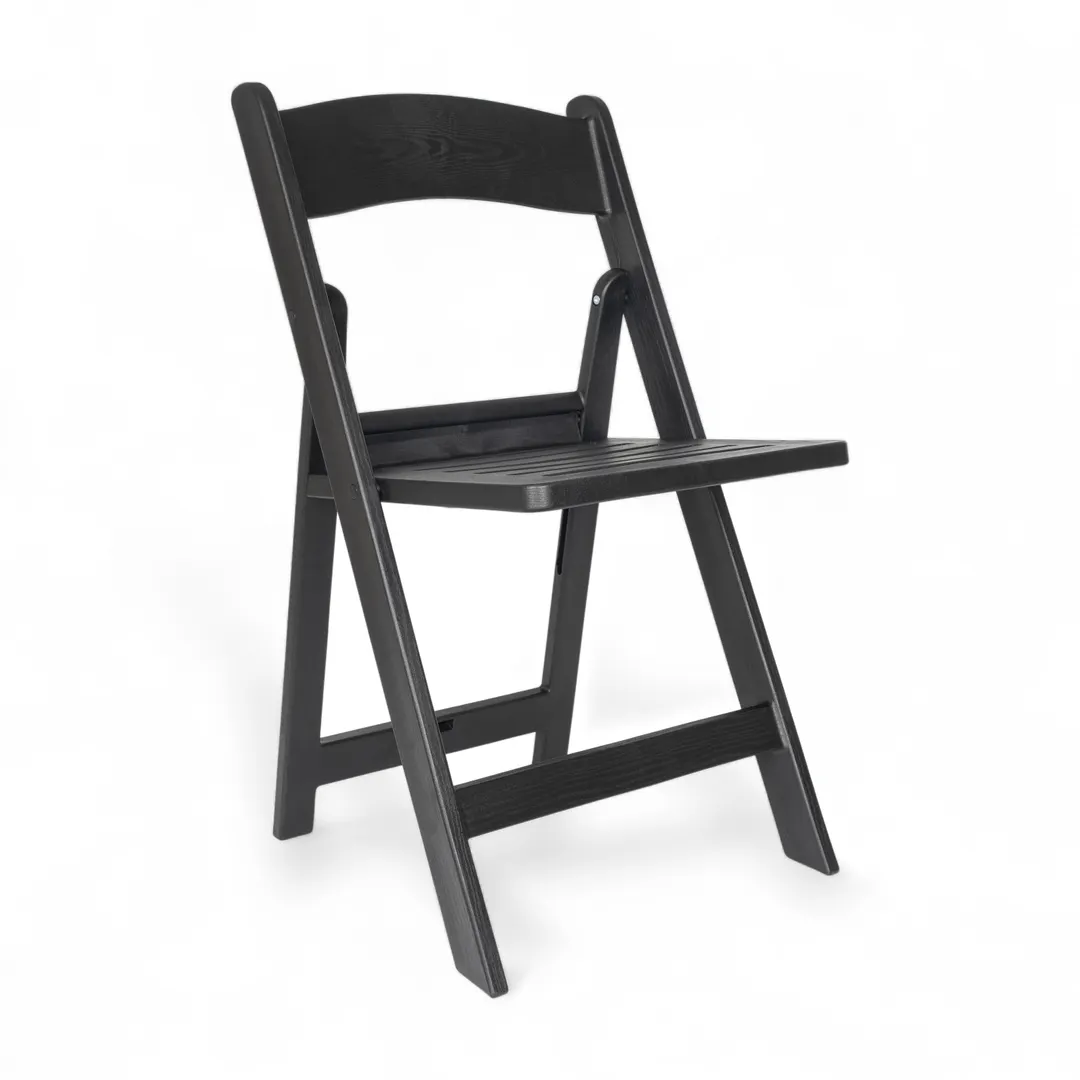 Flash Furniture LE-L-1-BK-SLAT-GG Hercules Series 800 lbs Black Folding Event Chair with Wood Look Resin Slatted Seat