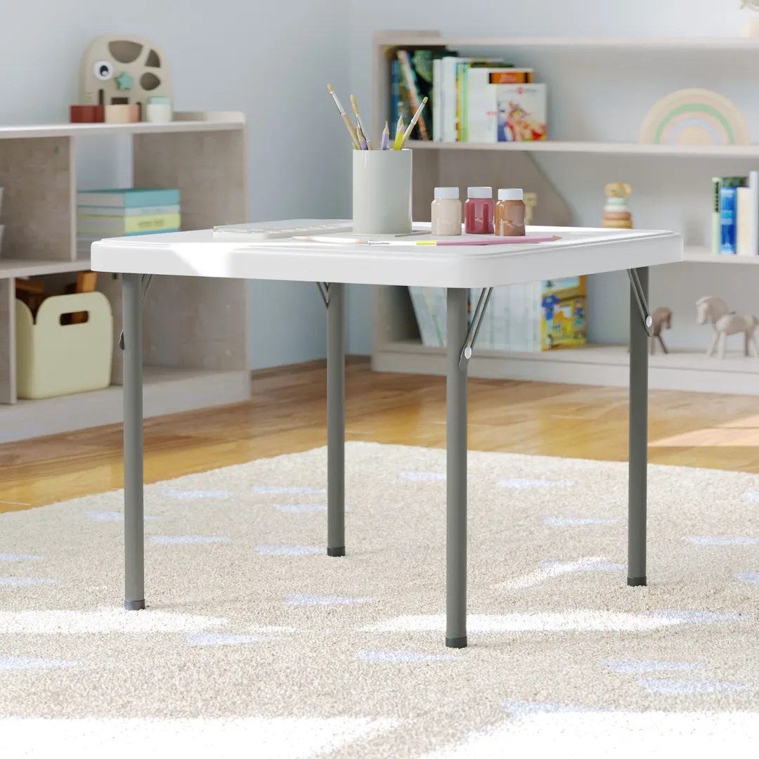 Flash Furniture RB-2424-KID-WH-GG Paige Kids 24x24 Rectangular Plastic Folding Table, Granite White