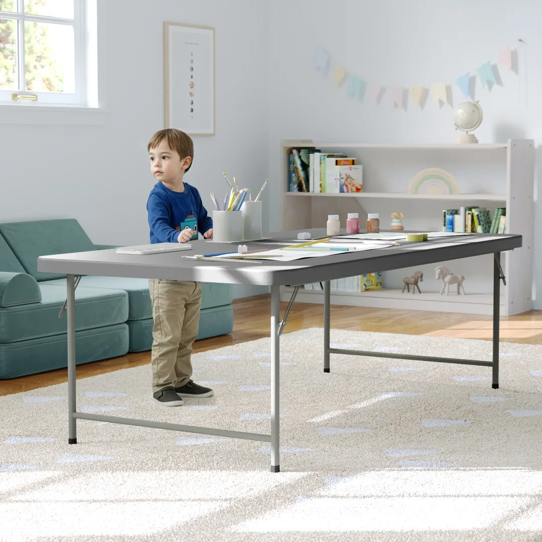 Flash Furniture RB-3060-KID-GY-GG Paige Kids 30x60 Rectangle Folding Table, Granite Gray Plastic