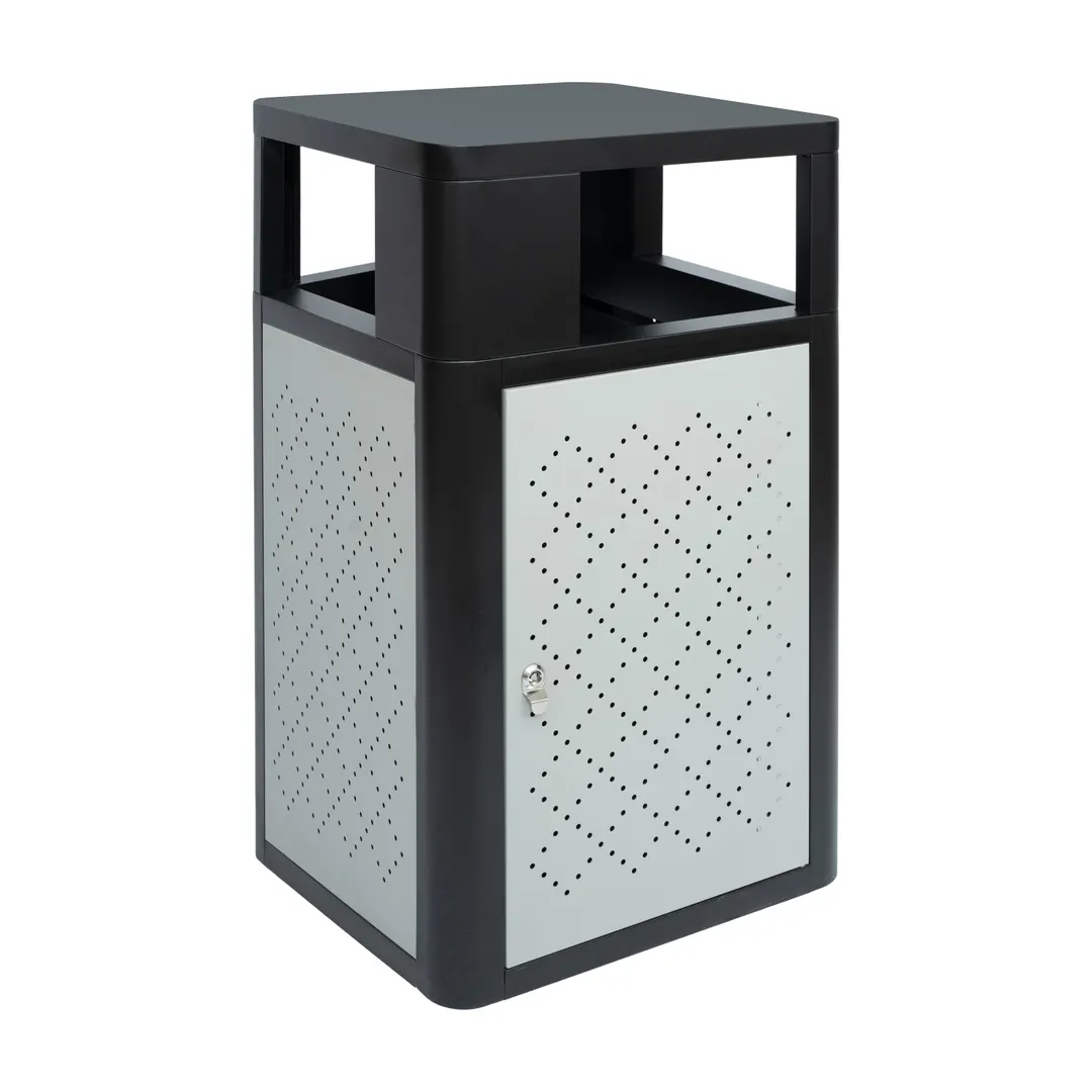 Flash Furniture UB-OTB-67W-BLK-SLV-GG - 31.4‑Gallon Trash Can, 38" H x 22" D, Black/Silver, Door