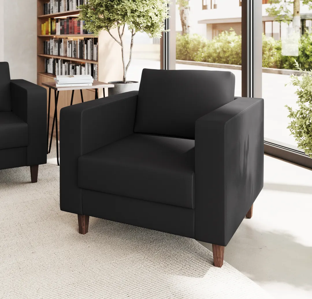 Flash Furniture ZB-8921-1S-BLK-GG Hercules Artemis Reception Chair, 33"W x 31-1/4"D x 32-1/2"H, LeatherSoft Upholstery, Black, Walnut Legs, USB Ports