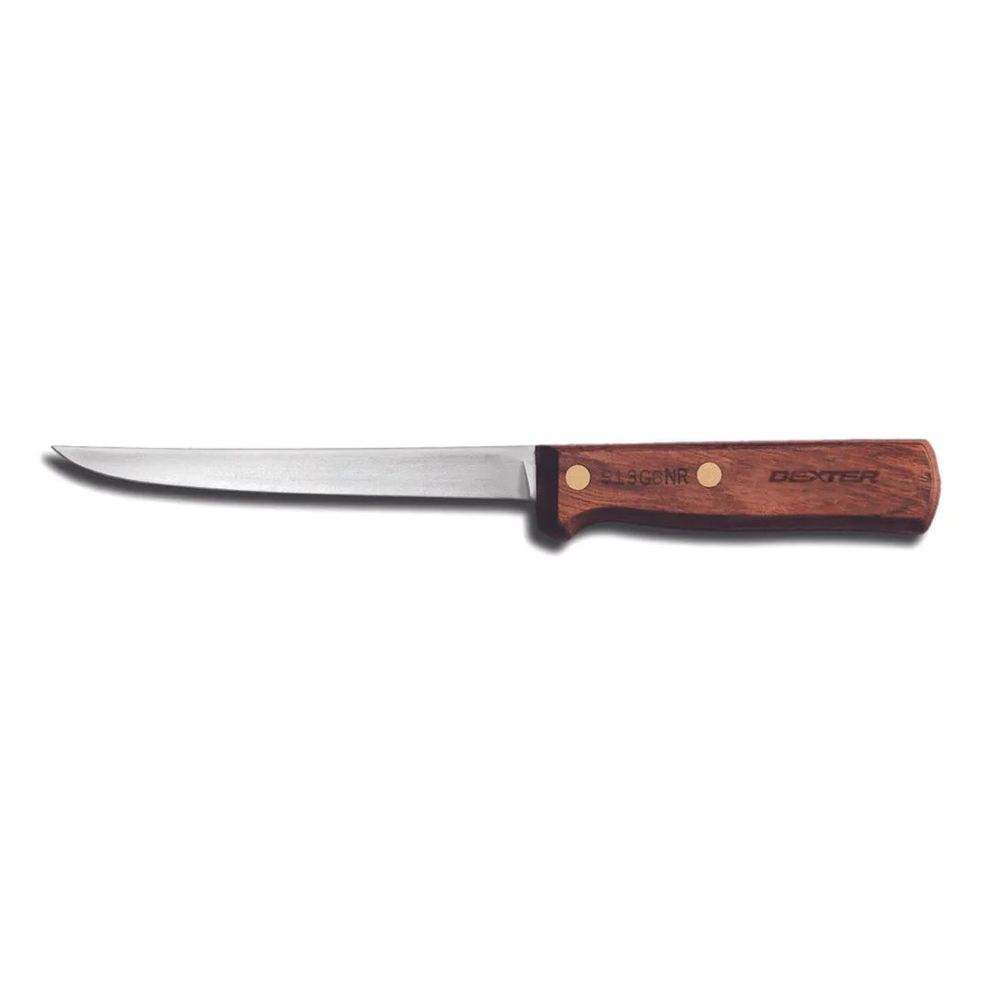 Dexter 1350 Boning Knife, 6" Stiff High‑Carbon Steel Blade, Rosewood Wood Handle, Stain‑Free