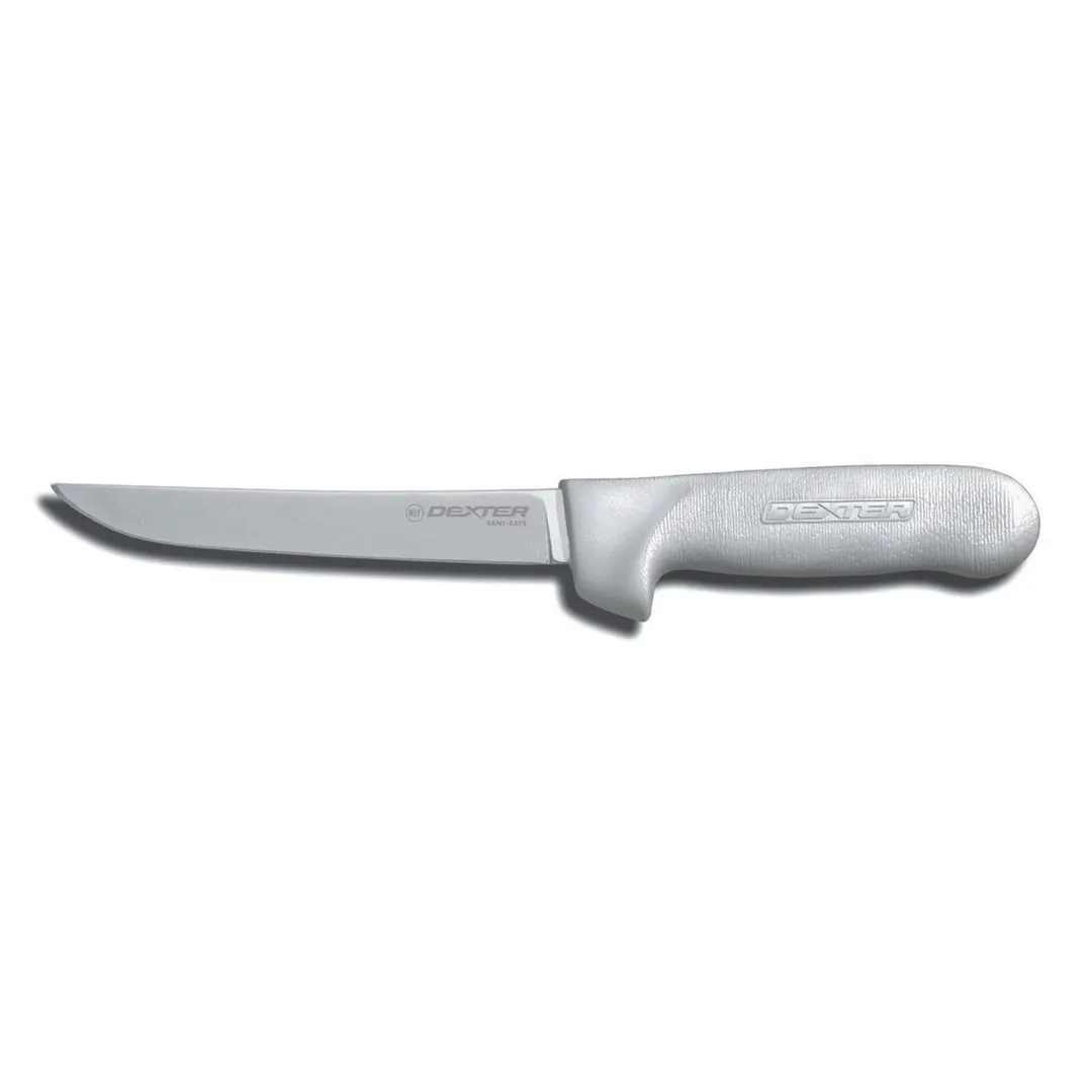 Dexter 1523 Sani‑Safe Boning Knife, 6" Wide High‑Carbon Steel Blade, White PP Handle, Textured