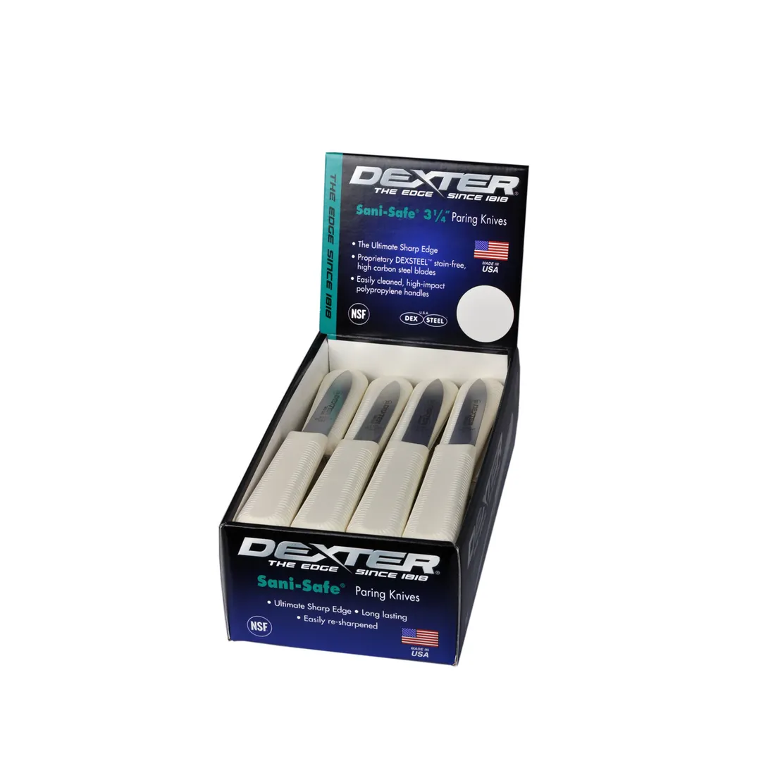 Dexter 15323 Paring Knife, 3" Stamped Spear Point, Steel Blade, White Polypropylene Handle - 1/Box