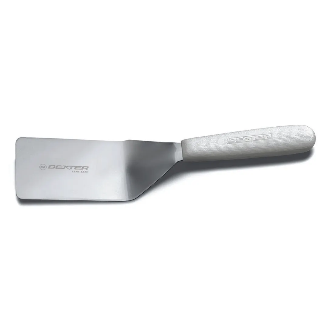 Dexter 16473 Sani‑Safe Pancake Turner, 4" x 2" Offset Blade, Stainless, White Handle, NSF