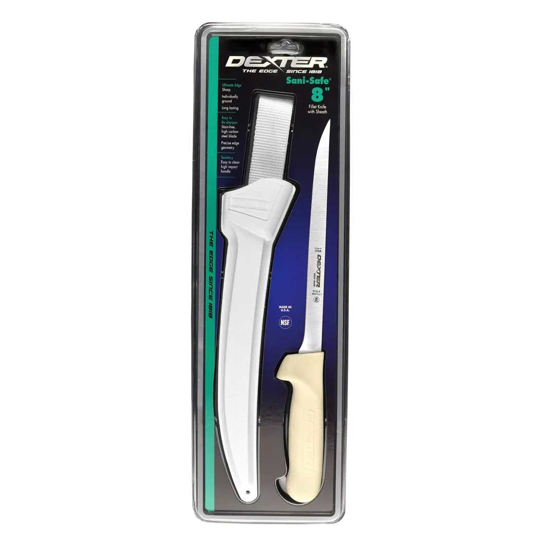 Dexter 19183 Sani‑Safe 8" Fillet Knife, Steel Blade, White Plastic Handle, NSF Sheath - Set