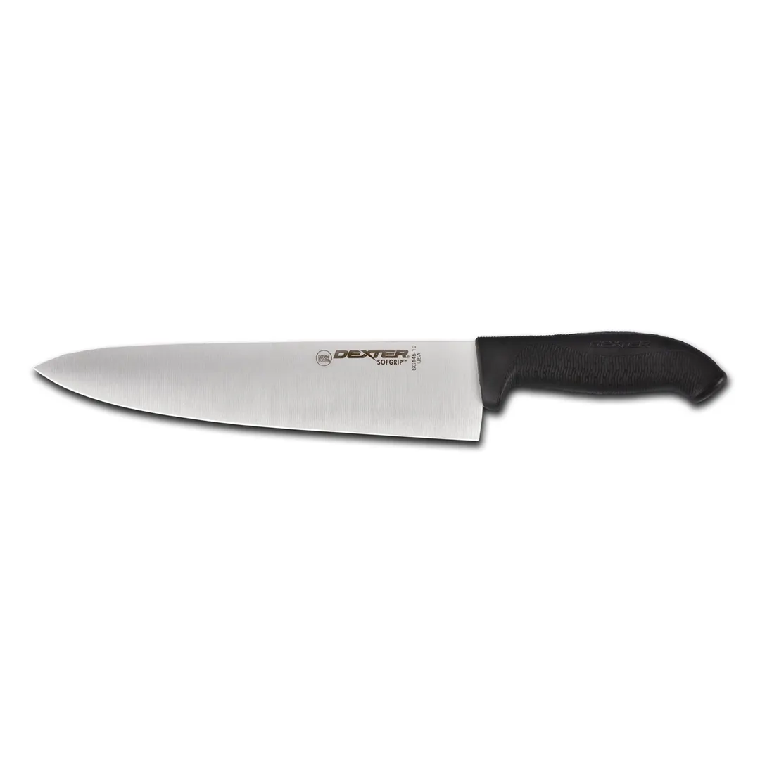 Dexter 24163B SofGrip 10" Knife, Steel Blade, Black Handle with Grip, NSF, Made in USA