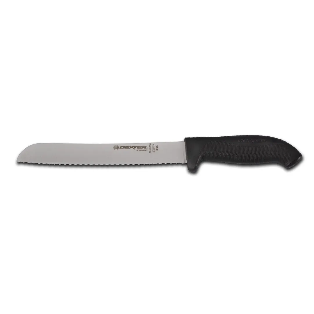 Dexter 24223B Stamped Bread & Sandwich Knife, 8" Black Rubber Handle, High‑Carbon Stainless Steel Blade