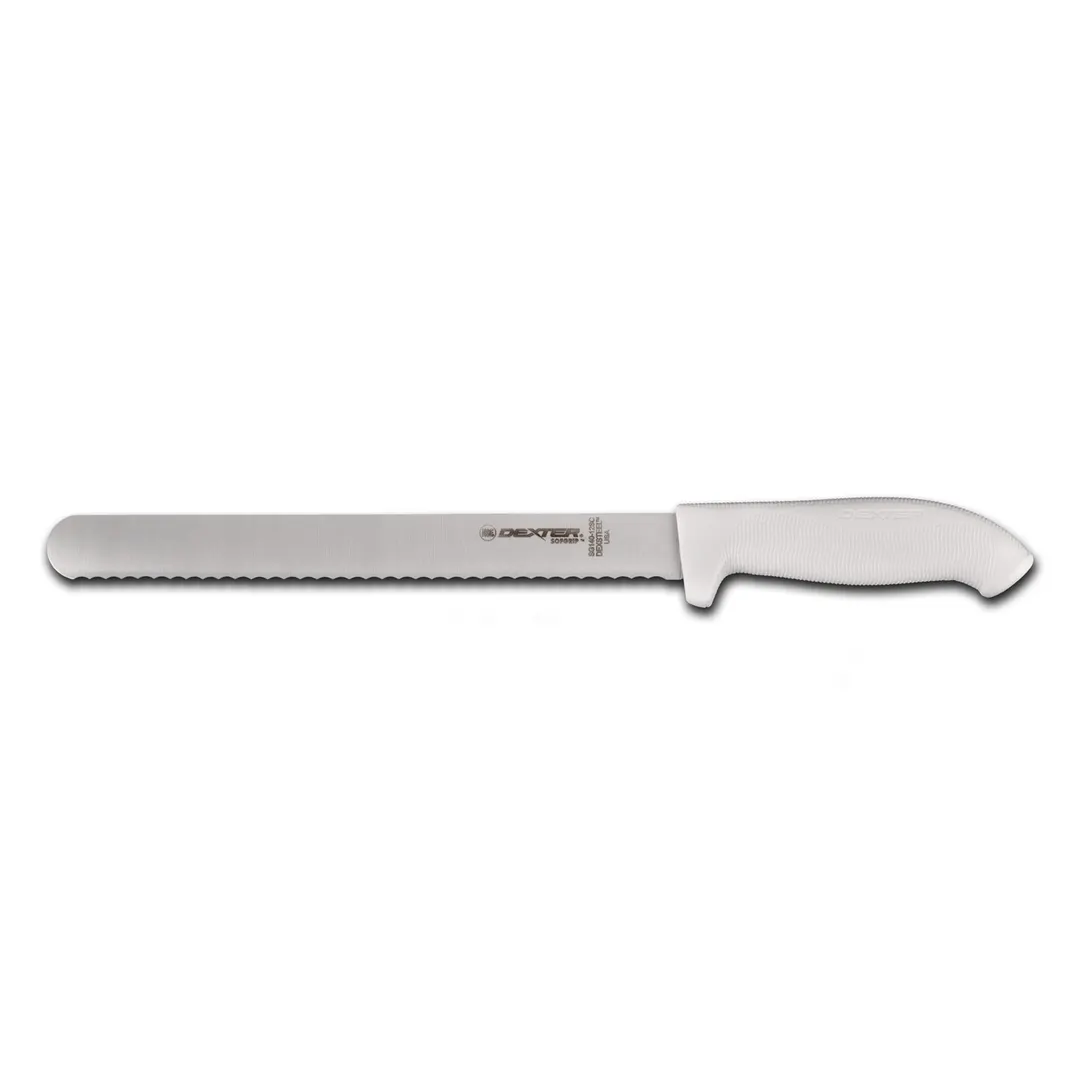 Dexter 24243 SofGrip Roast Slicer, 12" Knife, White Rubber Handle, Steel, NSF