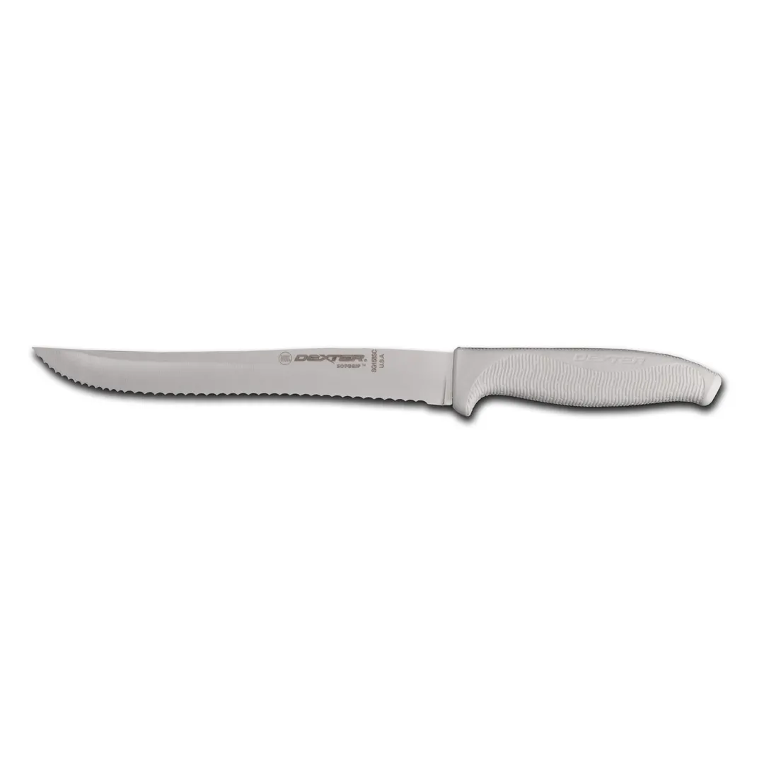 Dexter 24253 Slicer Knife, 8" White Rubber Handle, Scalloped Edge, Steel, Non‑Slip, NSF, Made in USA
