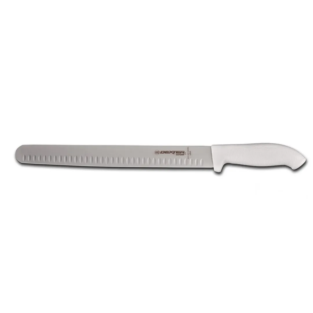 Dexter 24283 SofGrip Duo‑Edge Slicer Knife, 14" Stamped White Rubber Handle, High‑Carbon Steel