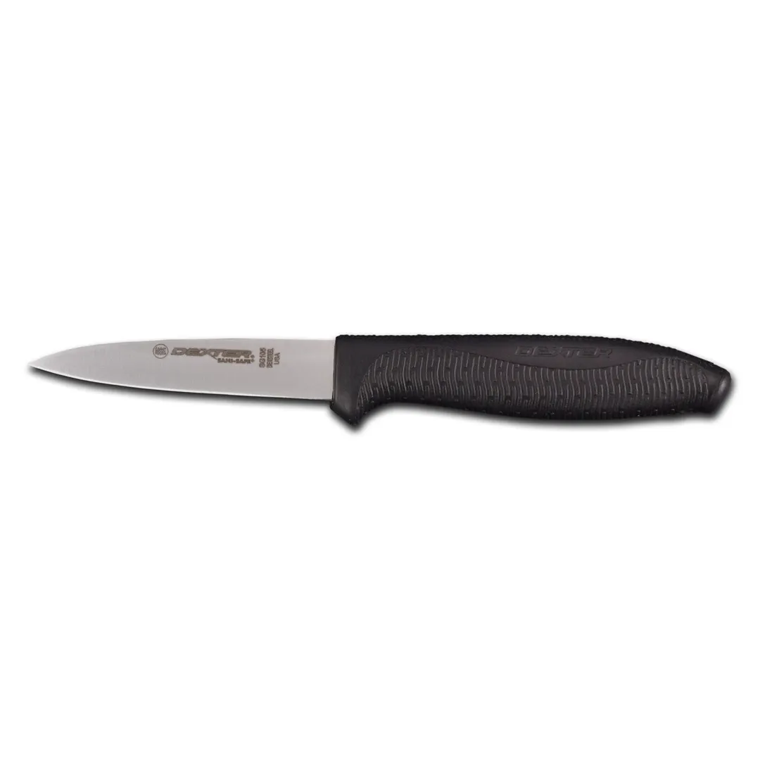 Dexter 24353B Paring Knife, 3" Spear‑Point High‑Carbon Steel Blade, Stamped Black Rubber Handle