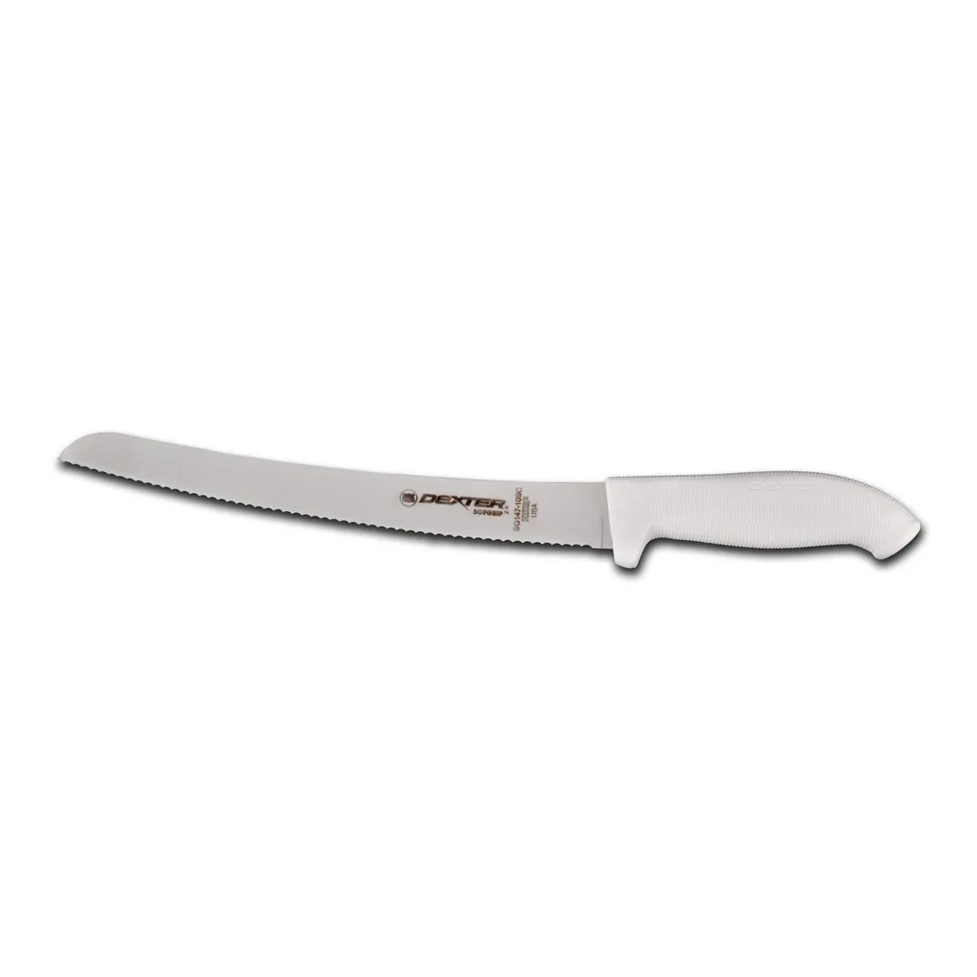 Dexter 24383 SofGrip Bread Knife, 10" Scalloped Edge, White Rubber Handle, High‑Carbon Steel Blade