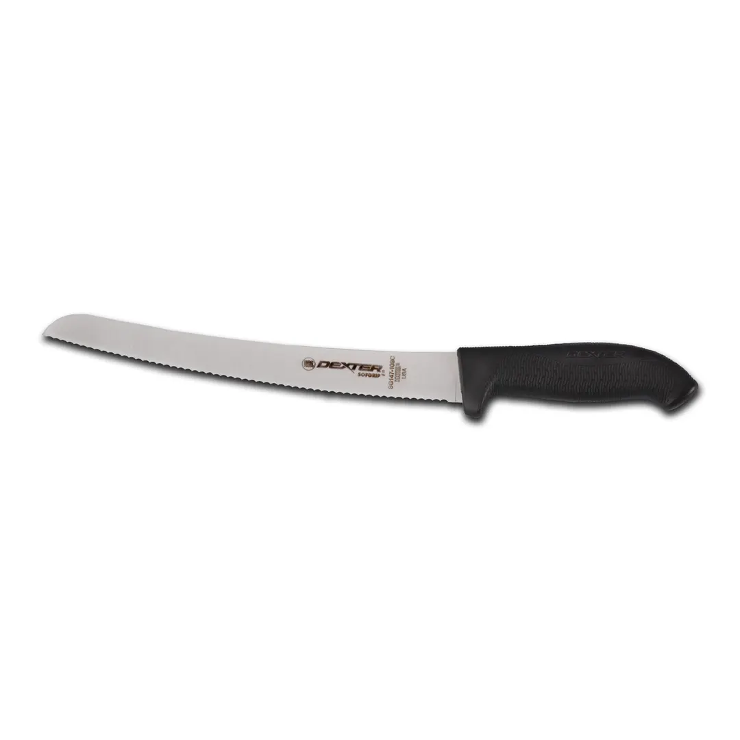 Dexter 24383B SofGrip 10" Bread & Sandwich Knife, Black Rubber Handle, Stainless Steel Blade, USA Made