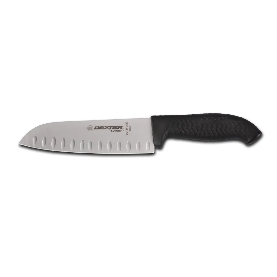 Dexter 24503B SofGrip 7" Black Santoku Knife, Carbon Blade, Hollow Edge, Poly Handle, NSF, USA