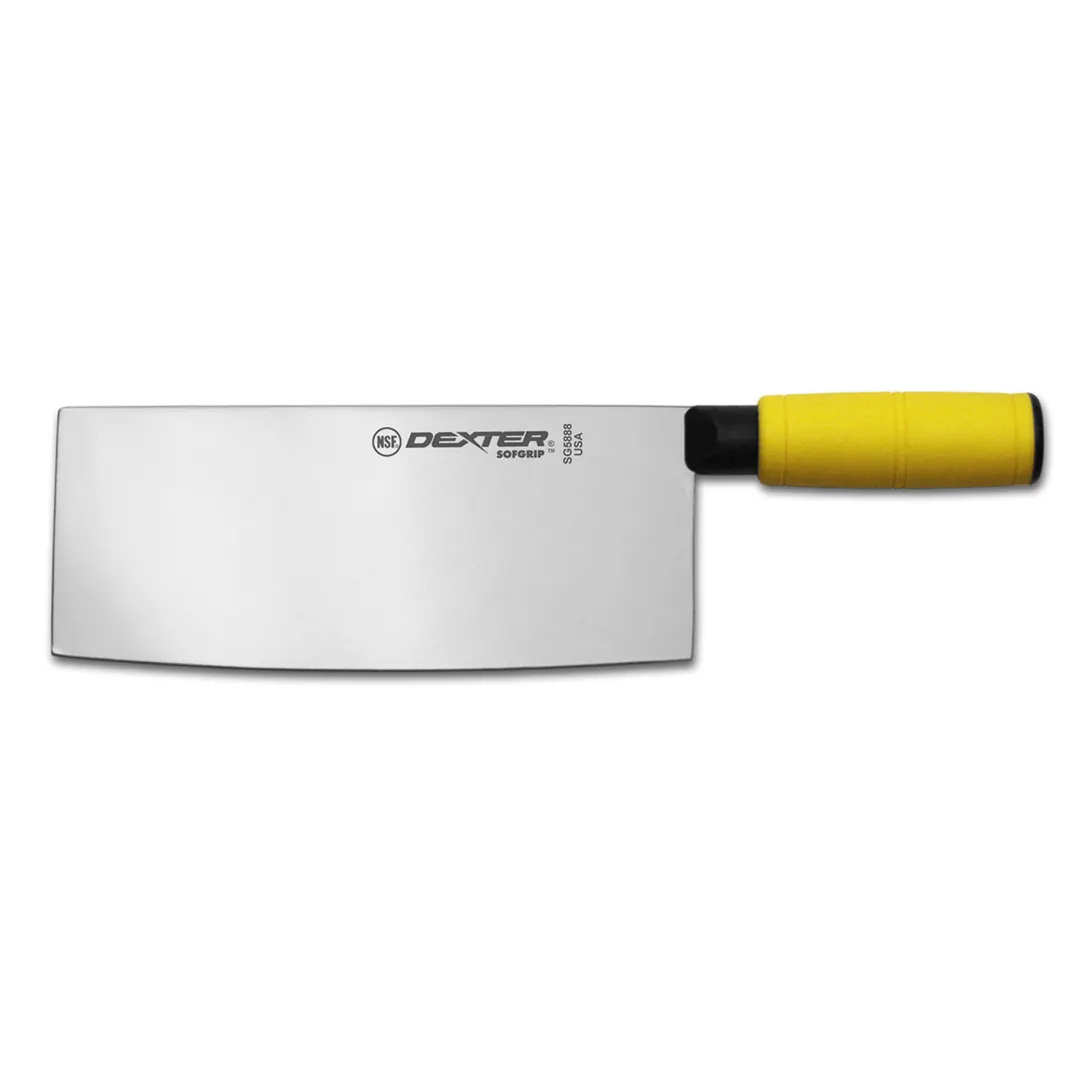 Dexter 24533Y SofGrip Cleaver Knife, 8" x 3-1/4", Steel Blade, Yellow Rubber Grip, NSF