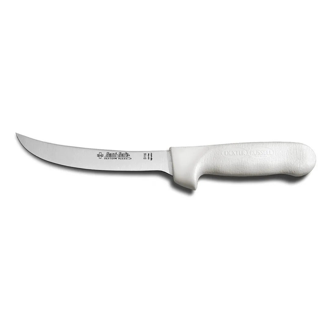 Dexter 2473 Sani-Safe 6" Curved Stiff Boning Knife, High-Carbon Steel Blade, White Plastic Handle