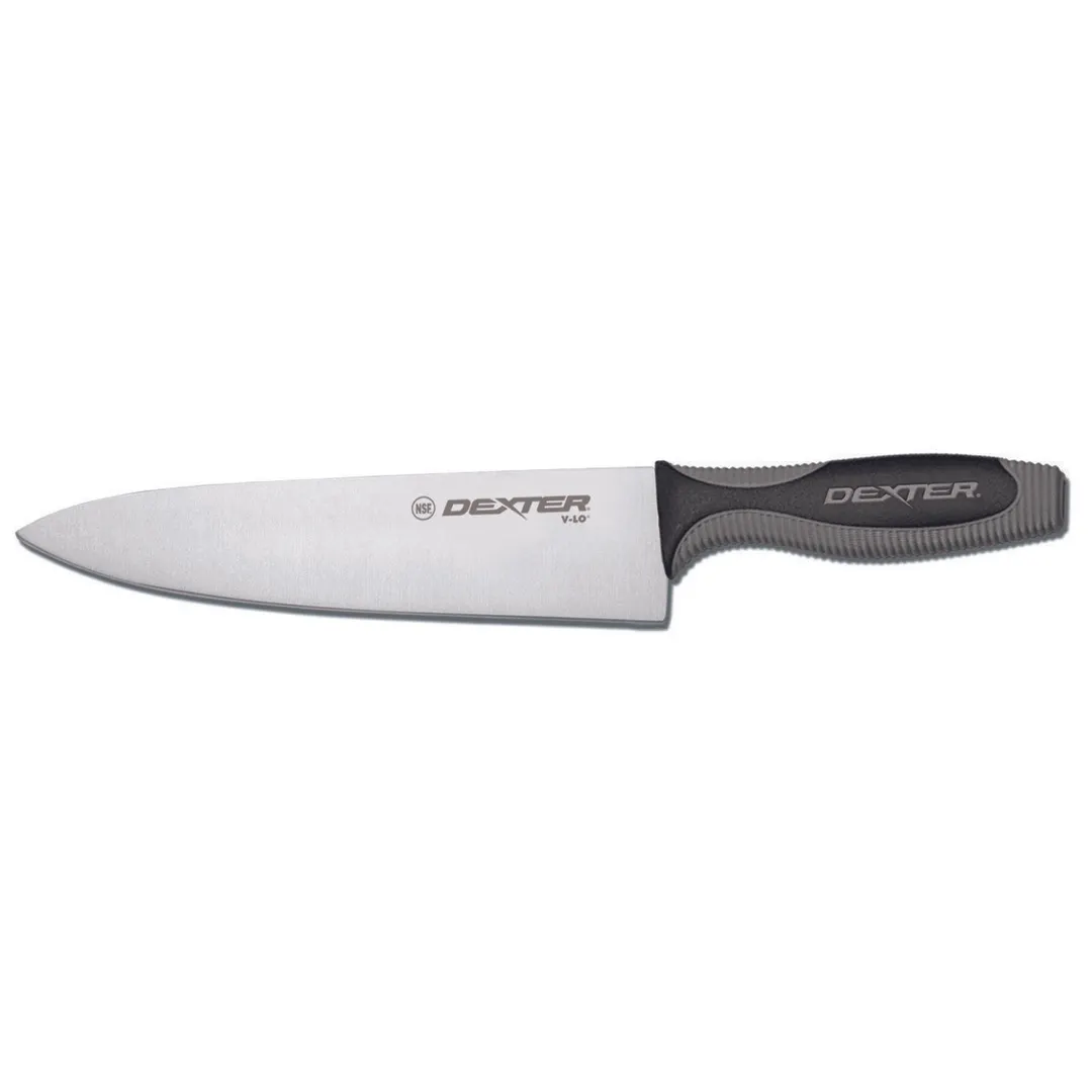Dexter 29243 V‑Lo Chef’s Knife, 8" DEXSTEEL Blade, Black Handle, NSF, Made in USA