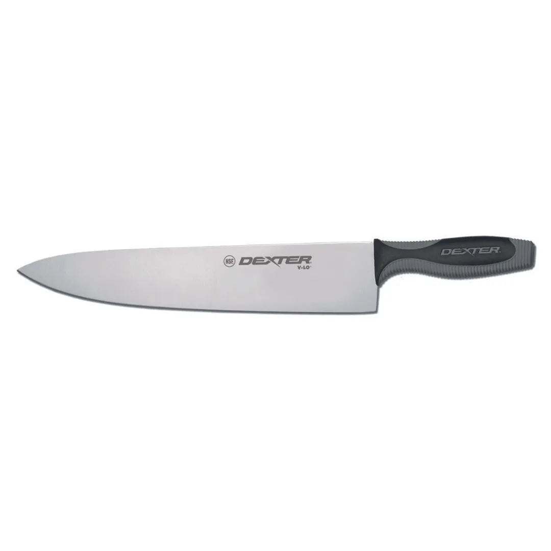 Dexter 29263 V-Lo Chef’s Knife, 12" Black Plastic Handle, DEXSTEEL Steel Blade, Made in USA