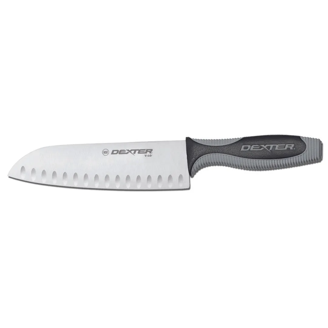 Dexter 29273 - V‑Lo 7" Santoku Knife, Carbon Steel Blade with Granton Edge, Poly Handle, DEXSTEEL