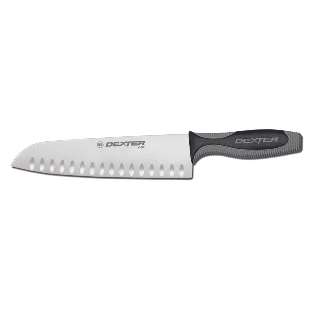 Dexter 29283 V-Lo Santoku Knife, 9" Blade, Stamped High‑Carbon Steel, Plastic Handle, Granton Edge