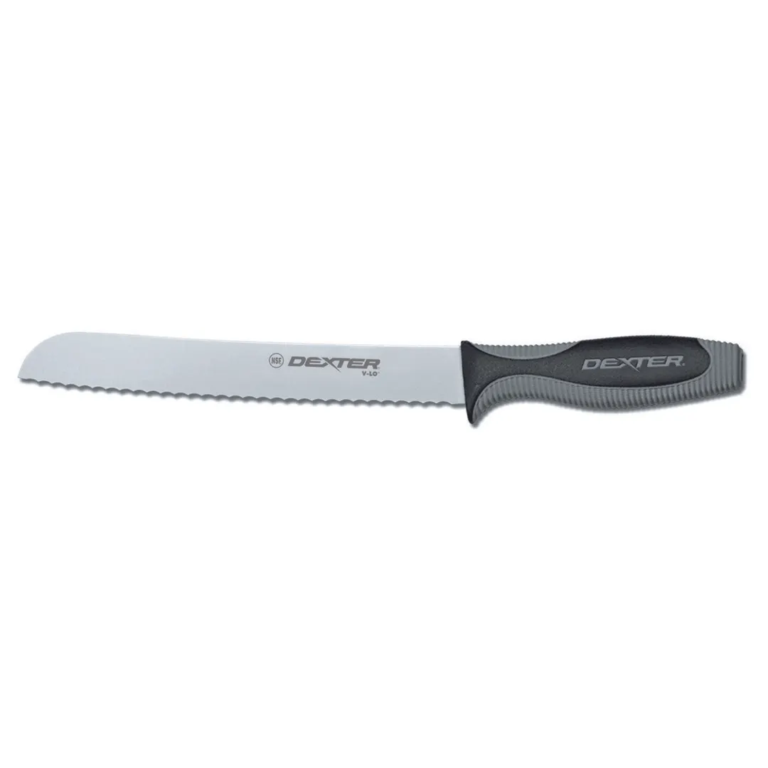 Dexter 29313 V-Lo Bread Knife, 8" Scalloped Edge, DEXSTEEL Stainless Steel, Black Handle, Stamped