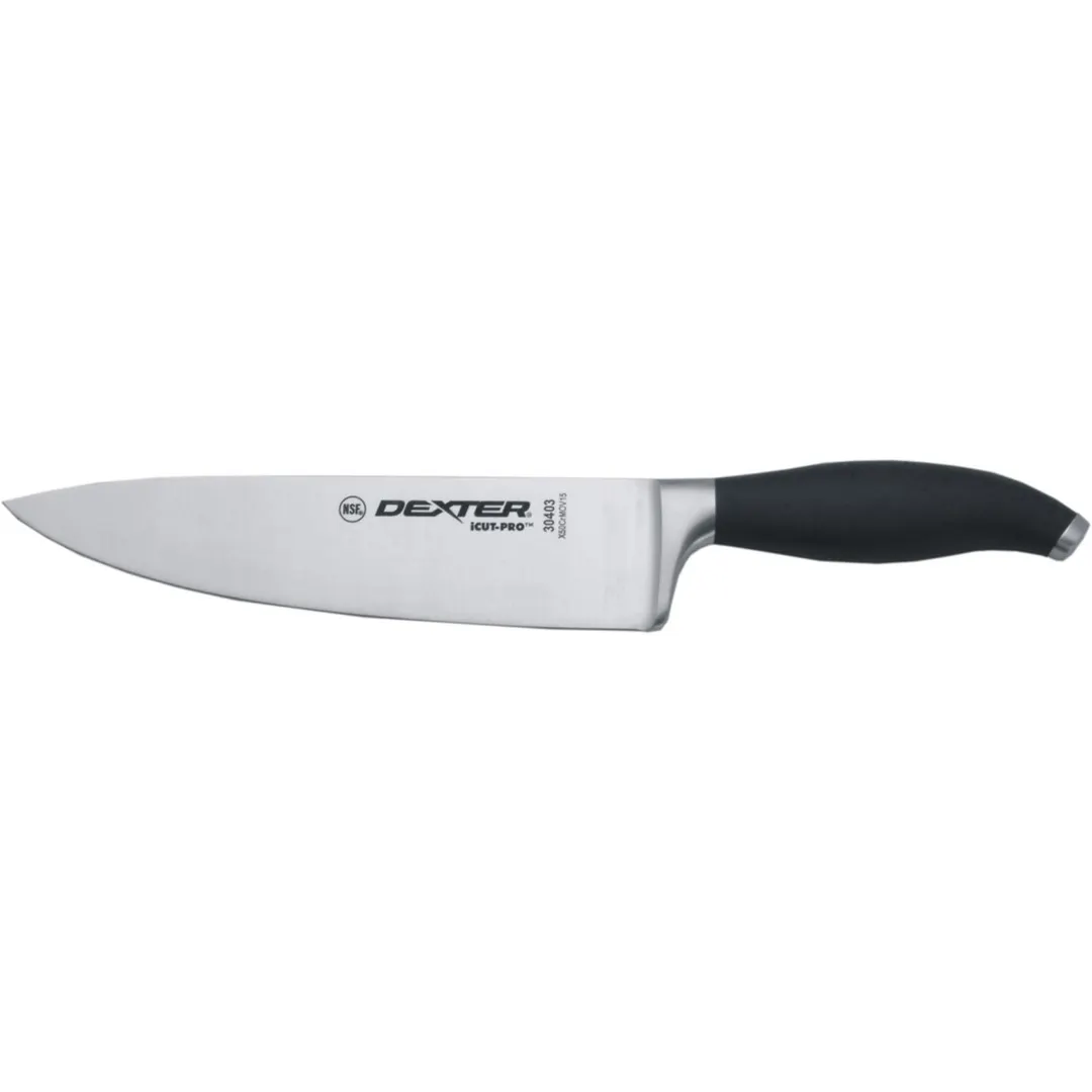 Dexter 30403 iCut-PRO Chef’s Knife, 8" Forged Blade, Black Santoprene Handle NSF Cutlery