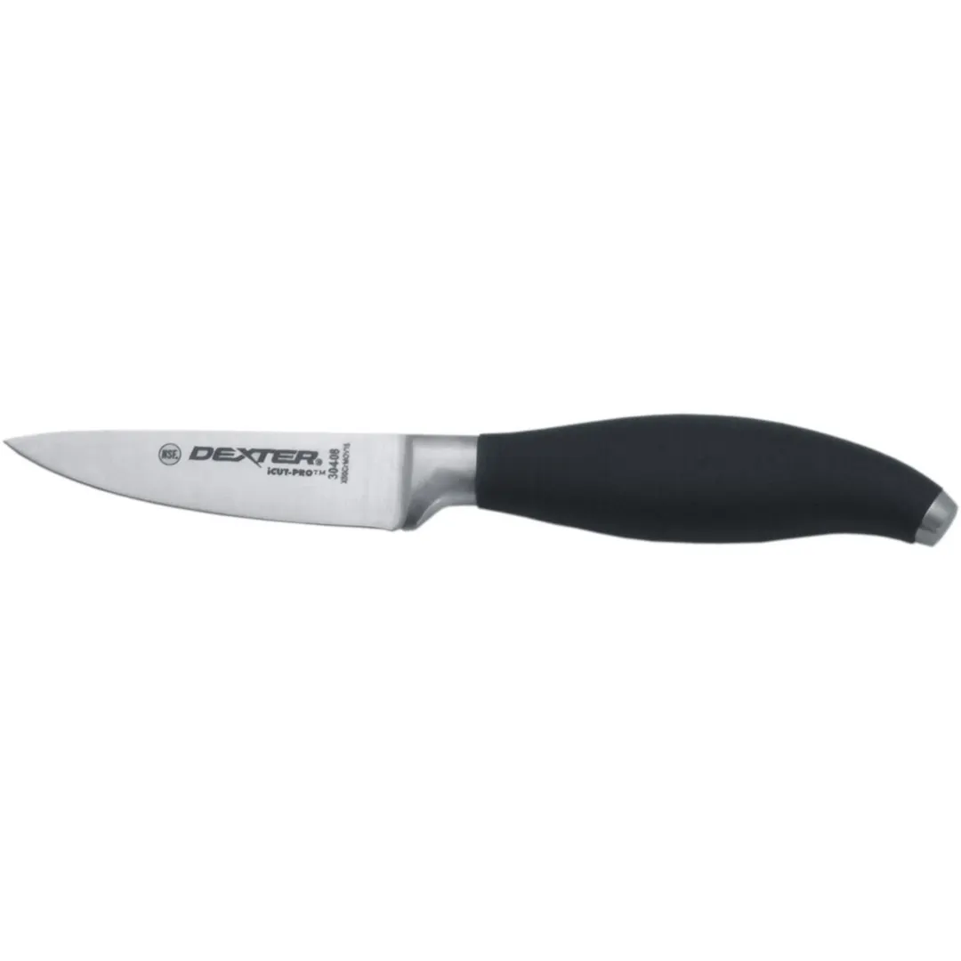 Dexter 30408 iCut-PRO Paring Knife – 3½" Forged Spear‑Point Blade, Black Santoprene Plastic Handle