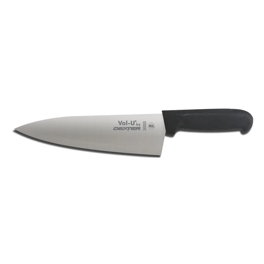 Dexter 30503 Val-U Knife – 8" Blade, DEXSTEEL Steel, Black Polypropylene Handle With Guard, NSF