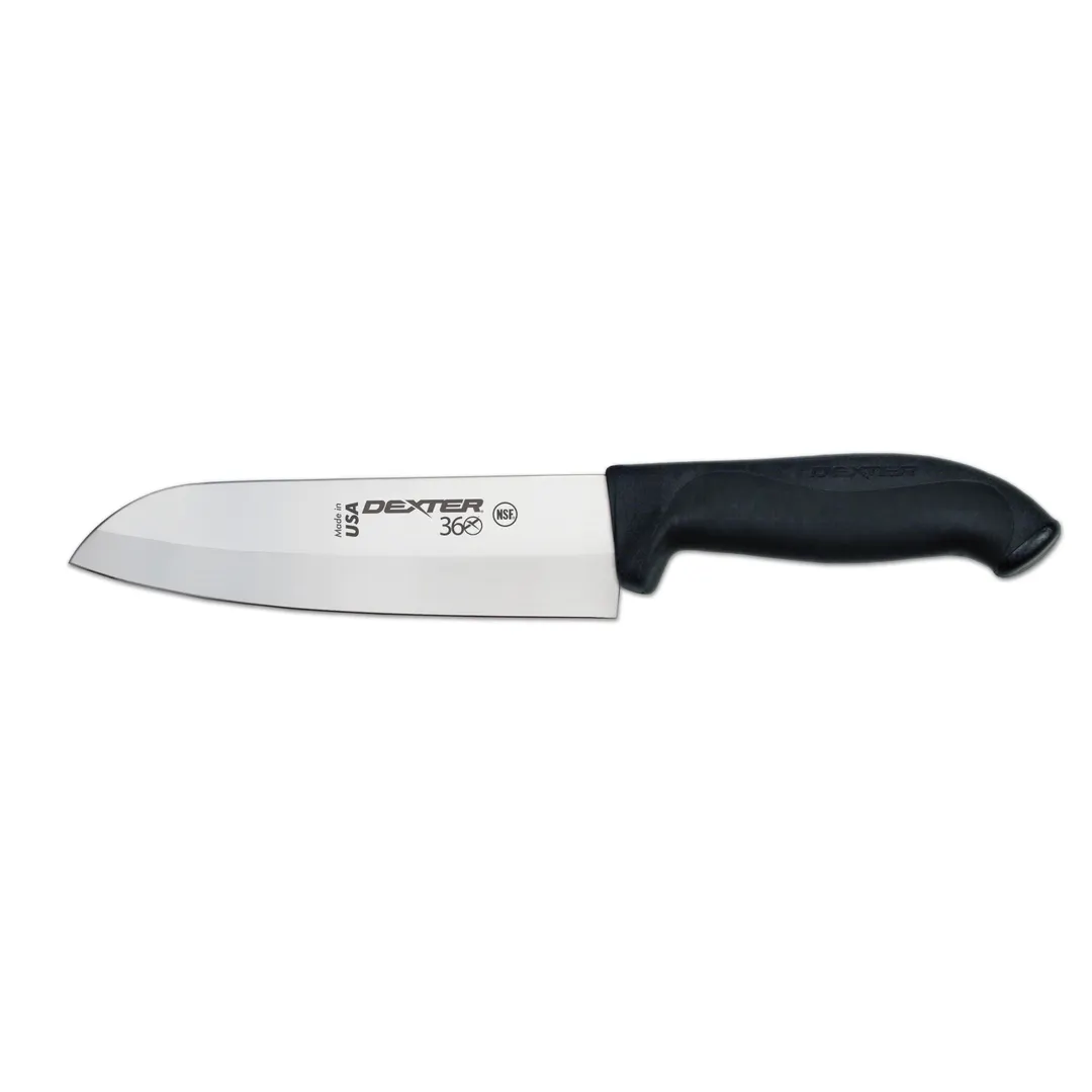Dexter 36004 Santoku Knife, 7" Stamped Carbon Steel Blade, Black Plastic Handle, DEXSTEEL, NSF