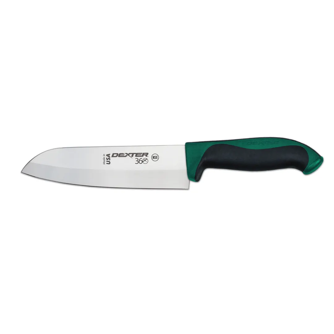 Dexter 36004G - 7" Stamped Santoku Knife, Carbon Steel, Green Poly Handle, Smooth Edge, DEXSTEEL