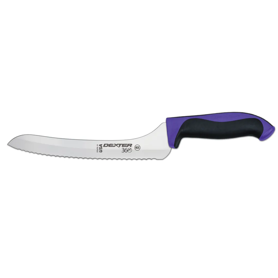 Dexter 36008P - 9" Stamped Offset Slicer Knife, DEXSTEEL Steel, Purple Plastic Handle, NSF