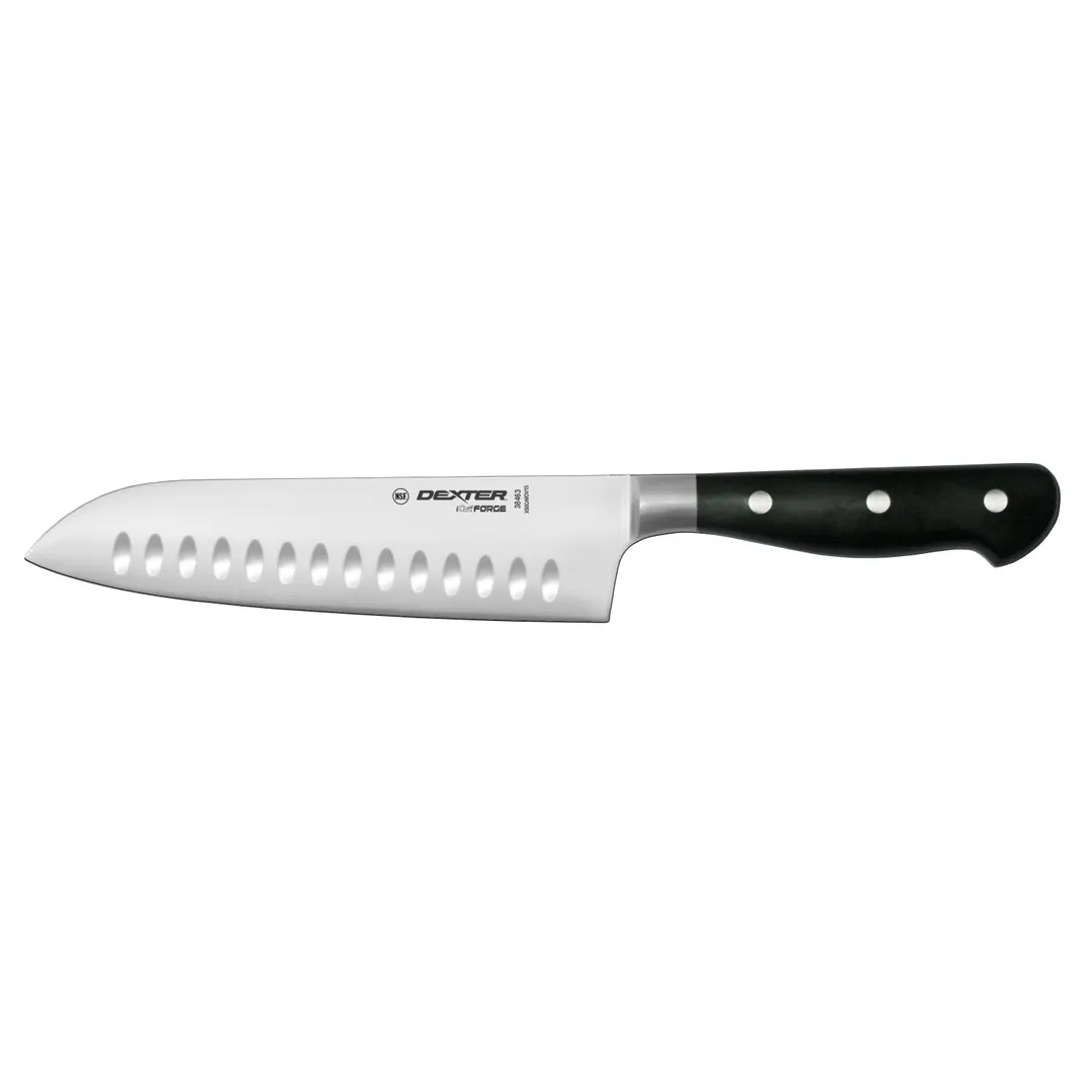 Dexter 38463 Santoku Knife, 7" Duo‑Edge Forged Blade, X50CrMOV15 Steel, Black POM, NSF
