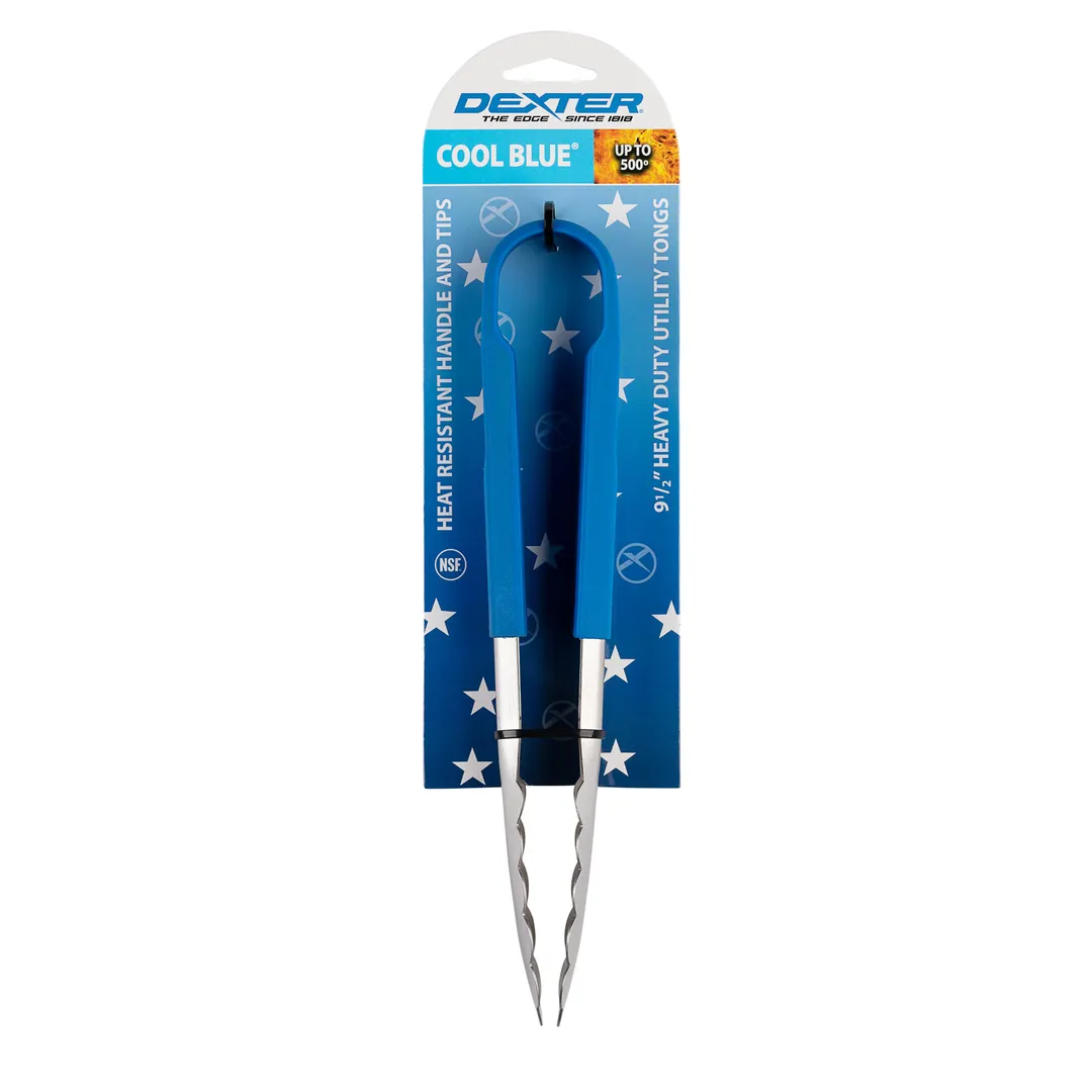 Dexter 91509 Utility Tongs – 9½" Stainless Steel, Blue Handle, Heat‑Resistant to 500°F, NSF