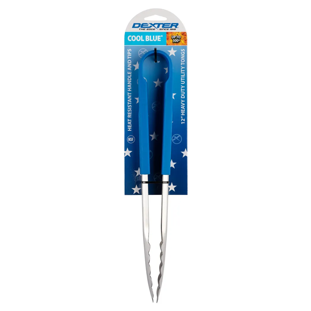 Dexter 91510 Utility Tongs – 12" Stainless Steel with Blue Silicone‑Coated Handle, Heat‑Resistant