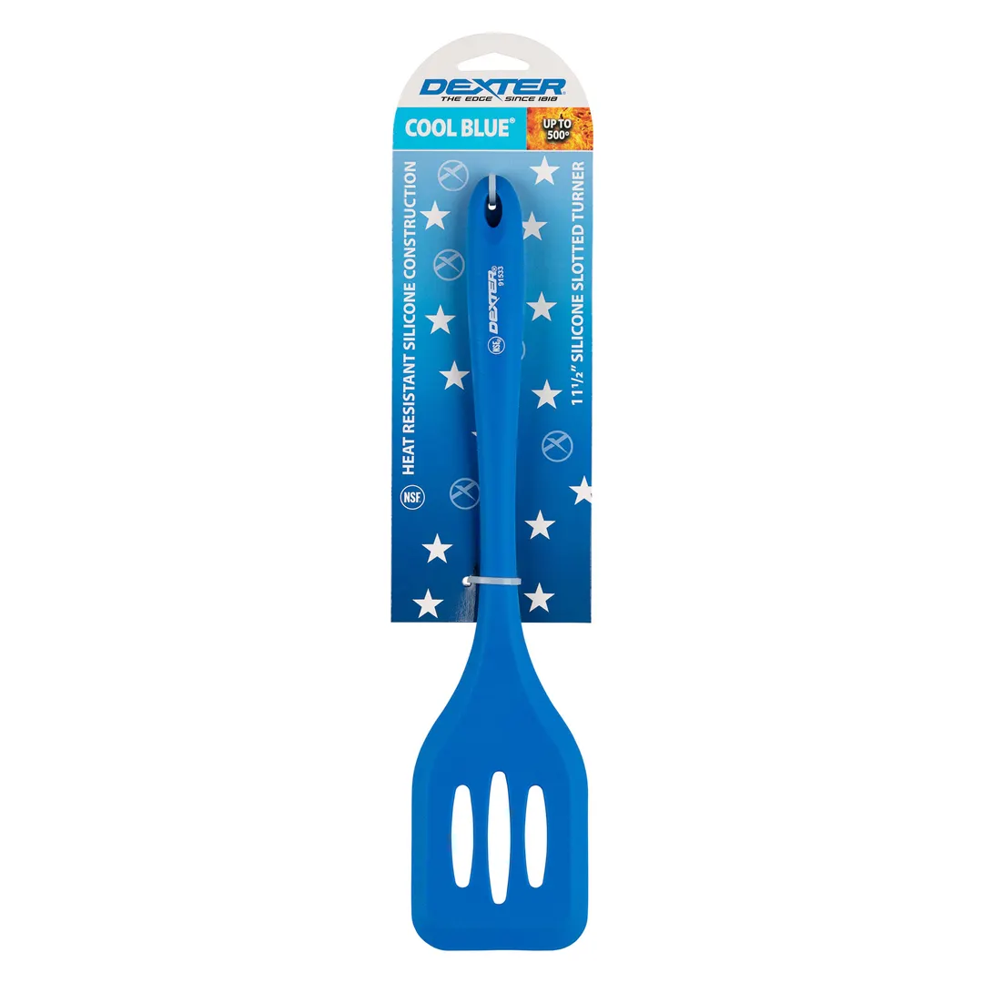 Dexter 91533 Slotted Turner, 11-1/2" Blue Silicone Handle, Resistant to 500°F, Dishwasher Safe, NSF