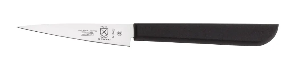 Mercer M12603 Carving Knife – 3-1/2" Stamped Japanese Steel Blade, Black Plastic Handle, NSF