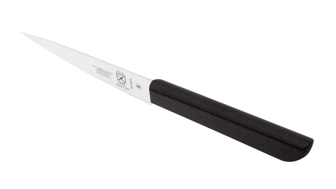 Mercer M12604 - 4" Stamped Carving Knife, Carbon Steel Blade, Black Plastic Handle, NSF Certified