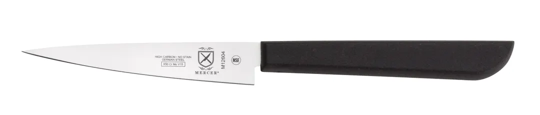 Mercer M12604 - 4" Stamped Carving Knife, Carbon Steel Blade, Black Plastic Handle, NSF Certified