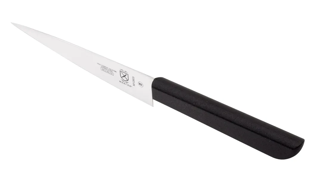 Mercer M12605 - 5" Stamped Carving Knife, High-Carbon Steel Blade, Black Plastic Handle