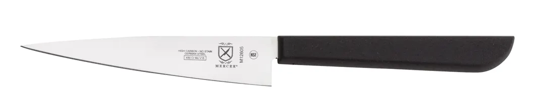 Mercer M12605 - 5" Stamped Carving Knife, High-Carbon Steel Blade, Black Plastic Handle