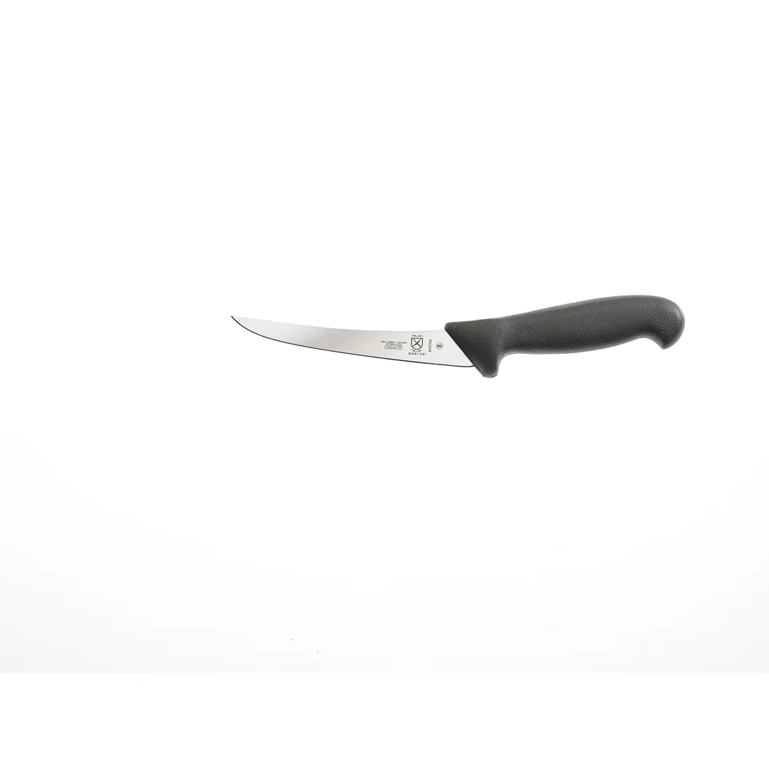 Mercer M13704 Boning Knife, 5-9/10" Curved Semi-Flex Blade, 4"-5" Steel Black Nylon Handle NSF