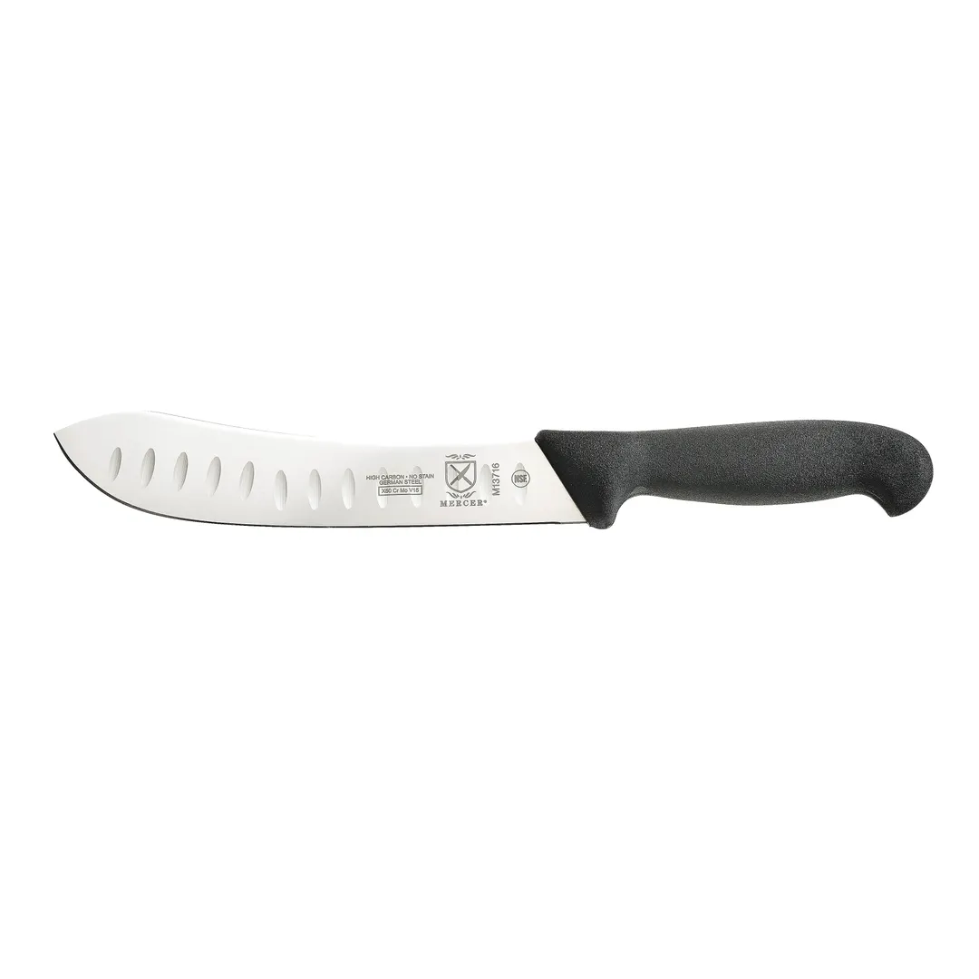 Mercer M13716 - 8" Butcher Knife, Granton Edge, German Steel Blade, Black Nylon Handle, NSF