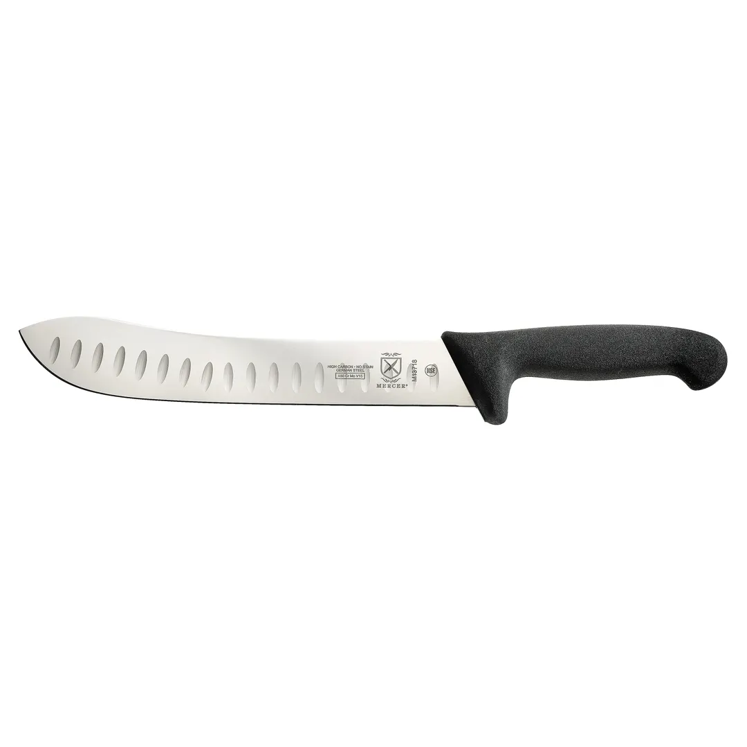 Mercer M13718 - 10" Butcher Knife, Granton Edge, Ice‑Hrd Steel Blade, Black Handle, NSF