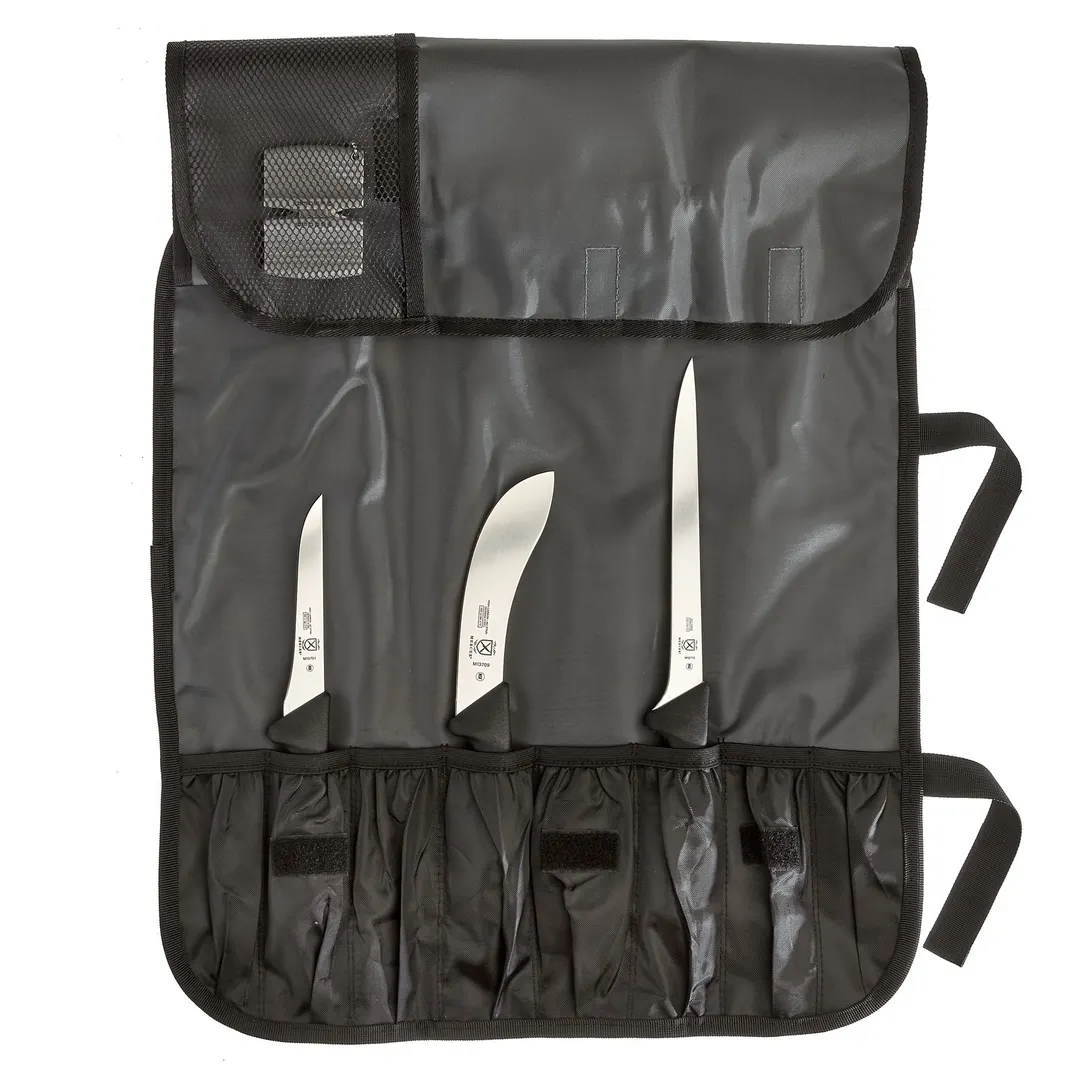 Mercer M13753CM Field Dressing Kit 5‑Pc 5.9" Skinning 5.1" Boning 8" Fillet 7‑Pocket Roll - 5/Bag