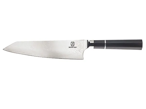 Mercer M13775 Chef Knife – 8" Ebony Wood Handle, Damascus Blade, HRC 62, Tang, High Carbon Steel