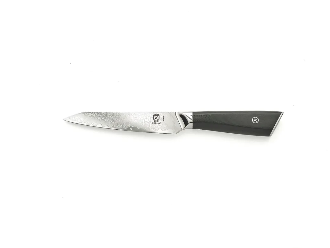 Mercer M13790 Utility Knife - 5" Damascus Blade, Plastic Handle, HRC 62, Full Tang, 5-7" Length