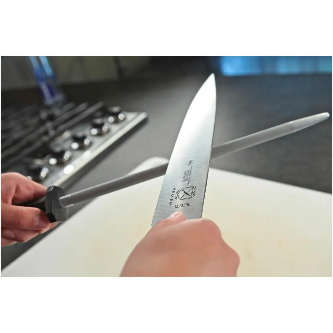 Mercer M14510 - 10" German Traditional Steel Sharpening Steel, Black Polypropylene Handle with Ring