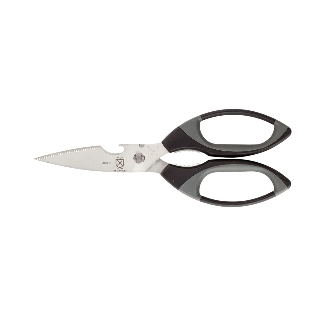 Mercer M14800P - 8½" Kitchen Shears, Blades, Black, Bottle Opener & Nutcracker & Lid Lifter, Easy