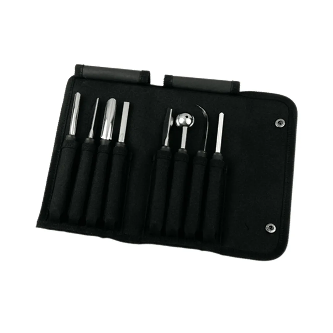 Mercer M15990 Carving Tool Set – 9-Pc With Tools, Baller, Knife, Sharpening Stone & Roll - 1/Roll